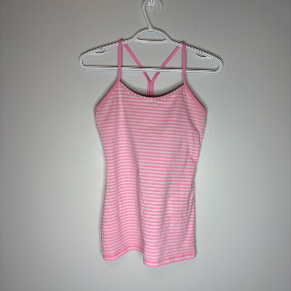 lululemon athletica Tops - Lululemon Power Y Tank Luon Light
Classic Stripe White Pink Shell Womens Size 6